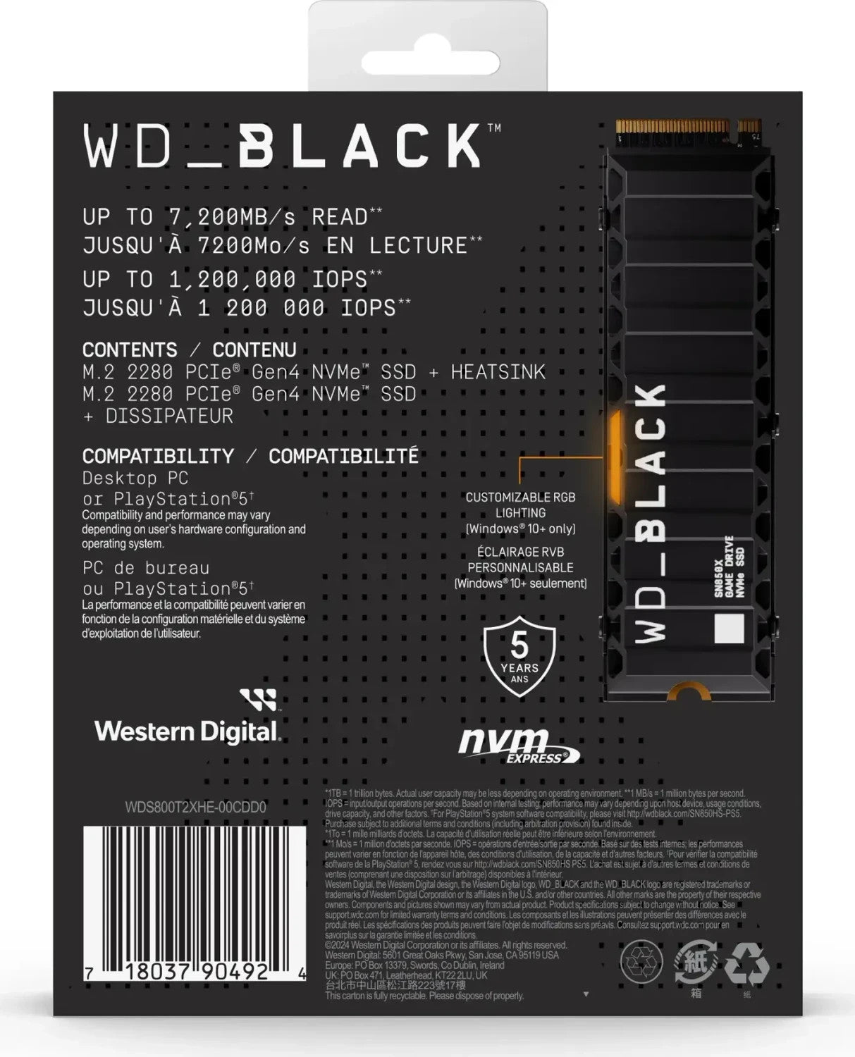 WD_BLACK SN850X 8TB NVMe SSD M.2 PCIe 4.0 7200MB/s Kühlkörper RGB