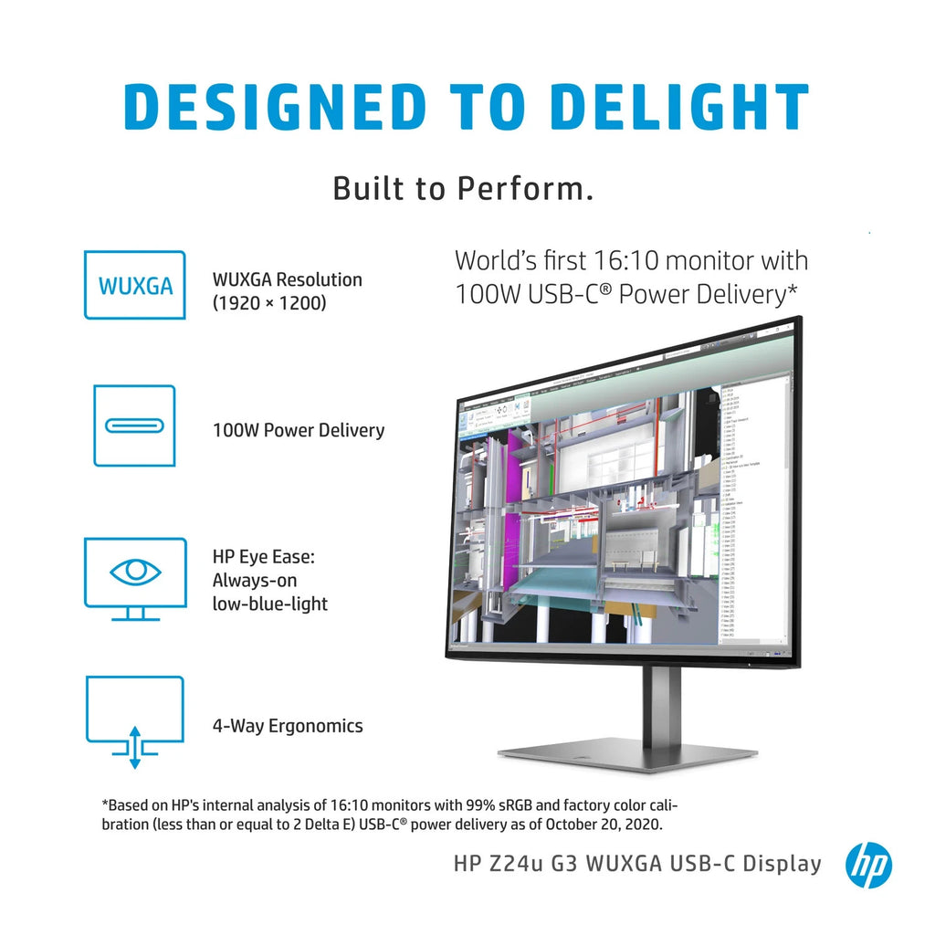 HP Z24u G3 24" WUXGA Monitor IPS 16:10 USB-C HDMI DP Pivot Silber B-Ware