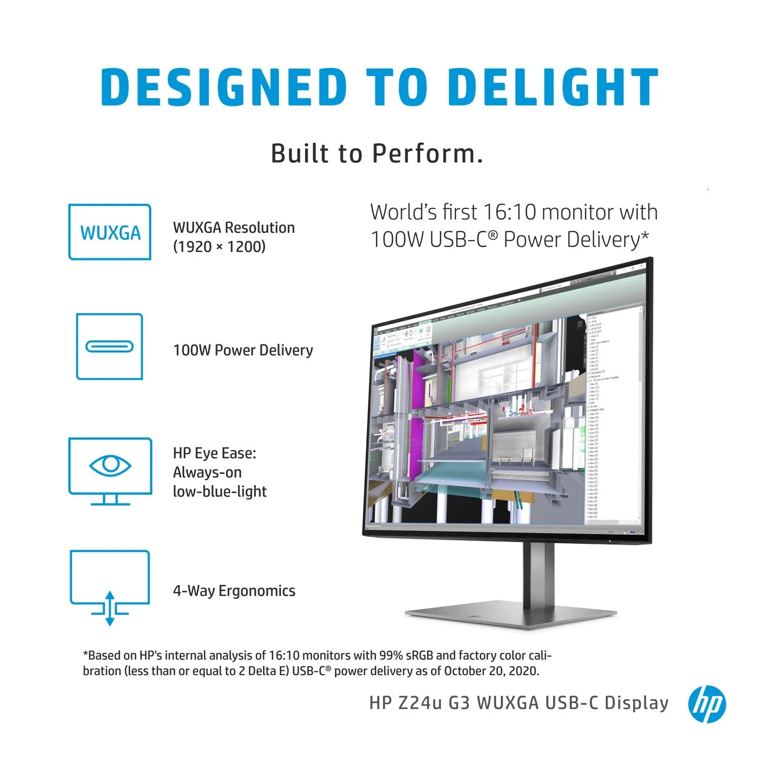 HP Z24u G3 24" WUXGA Monitor IPS 16:10 USB-C HDMI DP Pivot Silber B-Ware