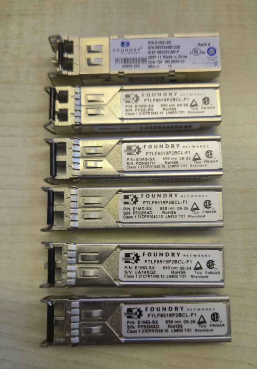 6x Foundry 1GbE SFP 850nm Short Wave Transceiver Module E1MG-SX