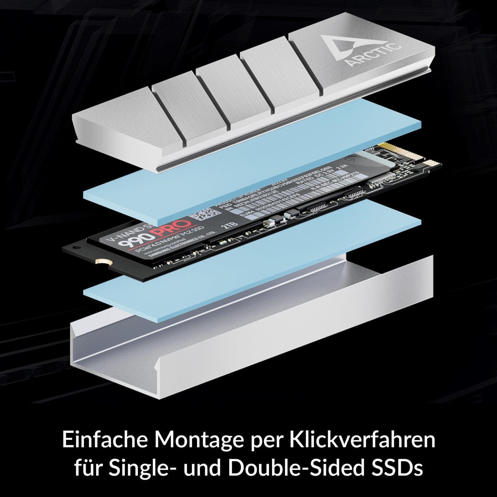 ARCTIC M2 Pro Silver Heatsink – SSD Kühlkörper M.2 2280 PC/PS5 + TP-3 Pads
