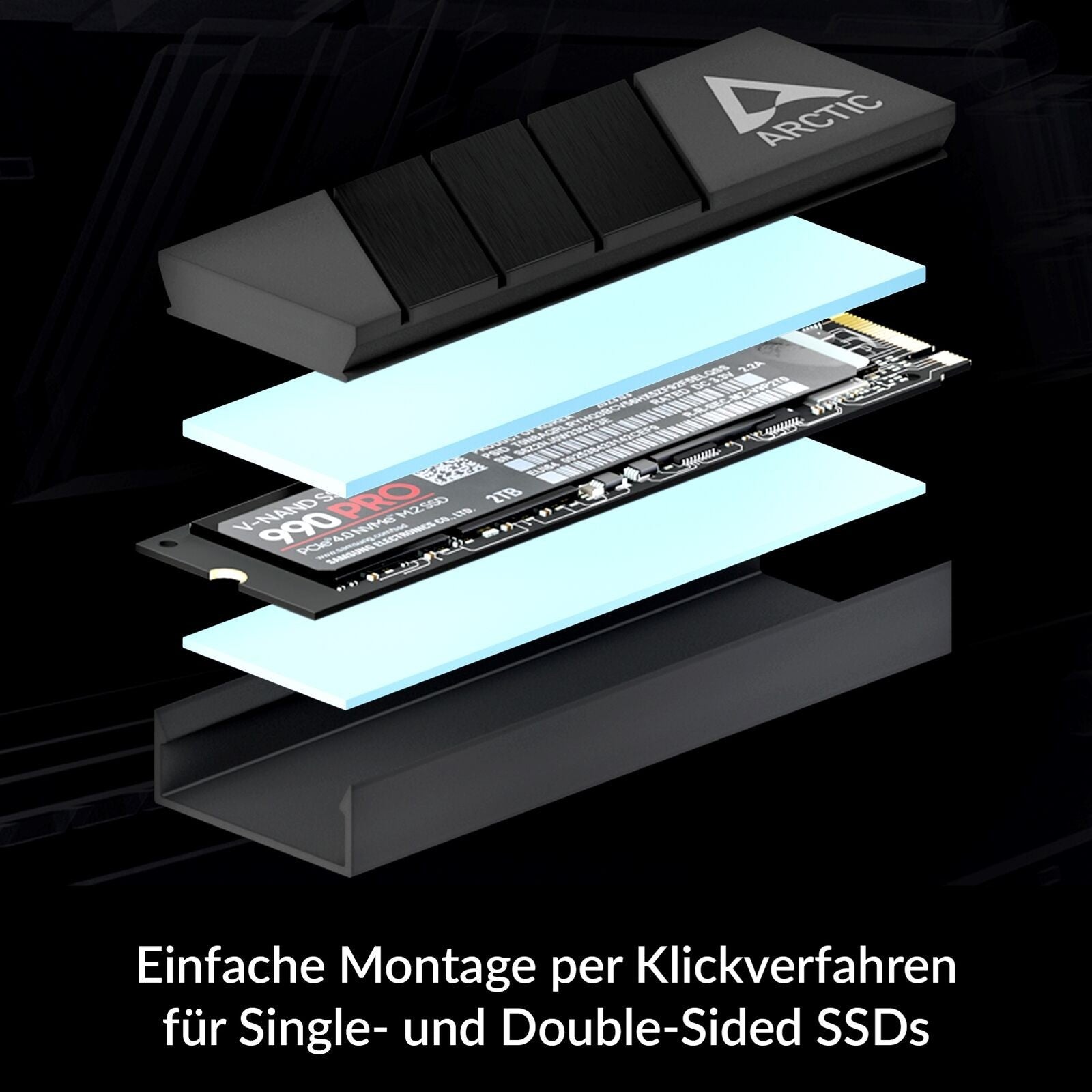 ARCTIC M2 Pro Black Heatsink – SSD Kühlkörper M.2 2280 PC/PS5 + TP-3 Pads