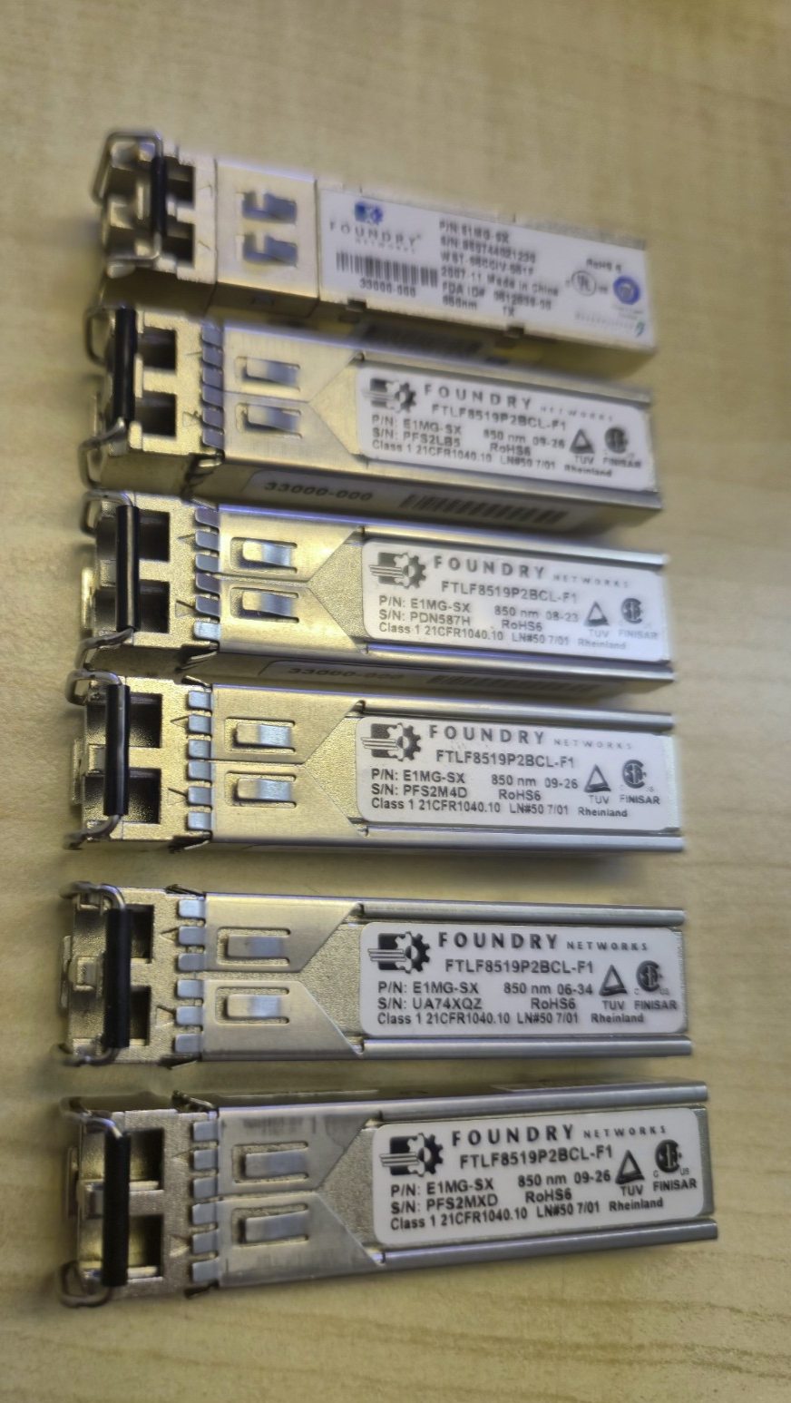 6x Foundry 1GbE SFP 850nm Short Wave Transceiver Module E1MG-SX