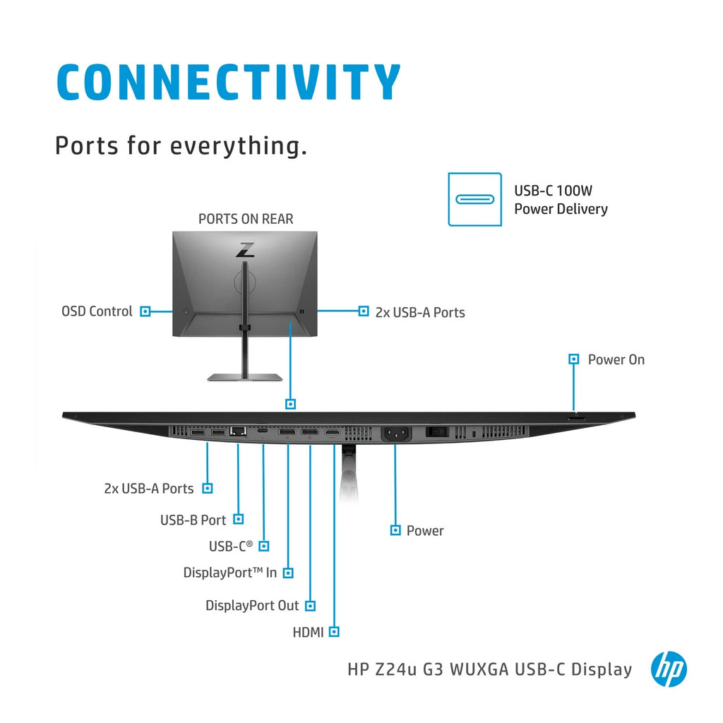 HP Z24u G3 24" WUXGA Monitor IPS 16:10 USB-C HDMI DP Pivot Silber B-Ware