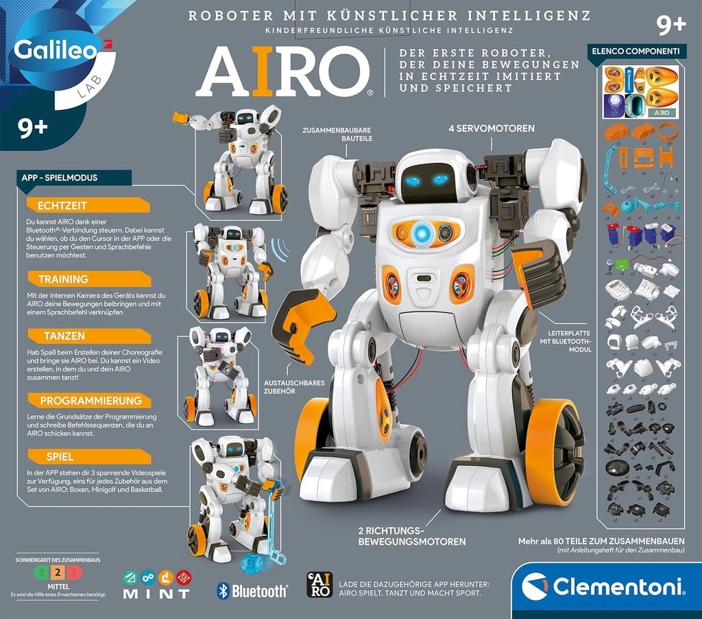 Clementoni Galileo AIRO interaktiver KI Roboter lernfähig Sprachsteuerung Neu