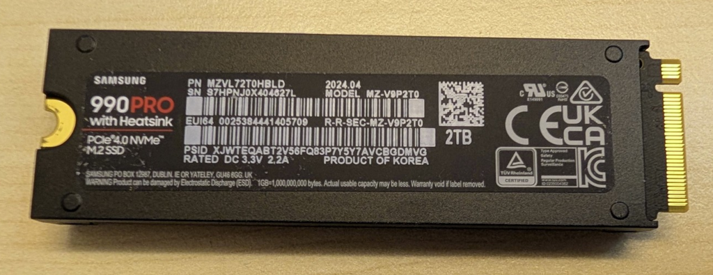 Samsung 990 PRO 2TB M.2 NVMe SSD mit Kühlkörper PCIe 4.0 x4 Heatsink Gebraucht