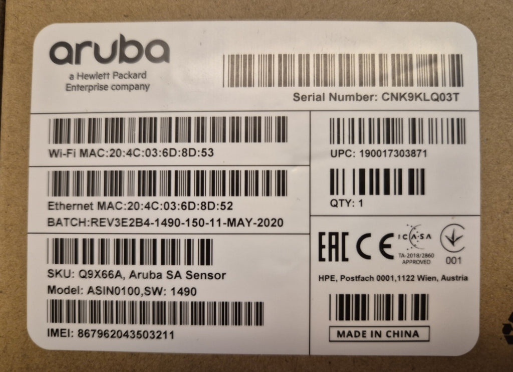 HPE Aruba UXI Q9X66A WiFi Experience Insight Monitoring Sensor