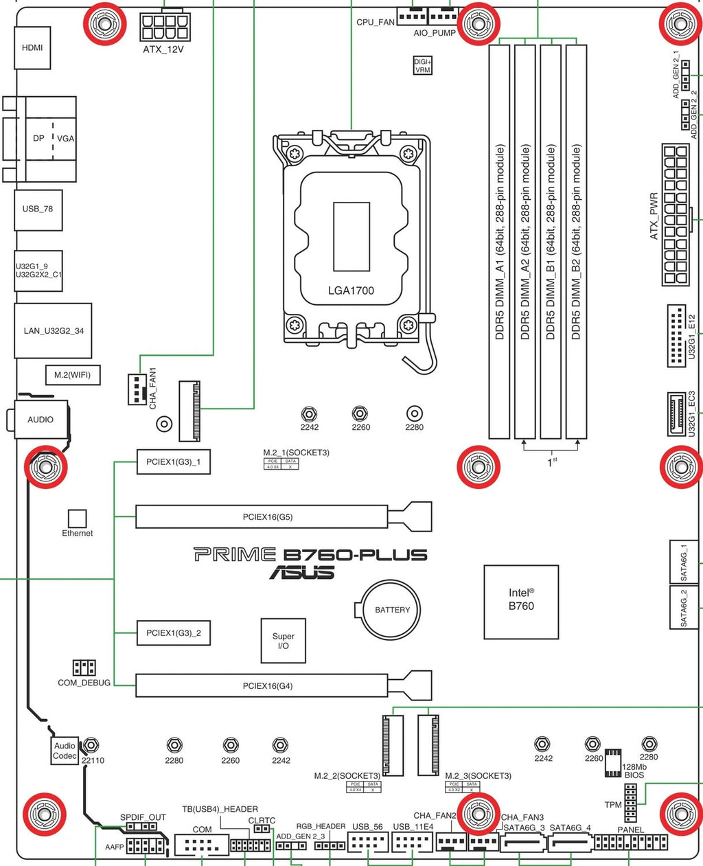 ASUS PRIME B760-PLUS Mainboard Sockel LGA 1700 DDR5 PCIe 5.0 ATX B-Ware